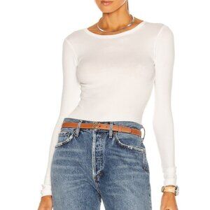 AGOLDE Leila White Long Sleeve Ribbed Crew Neck Bodysuit Minimalist Women's XS